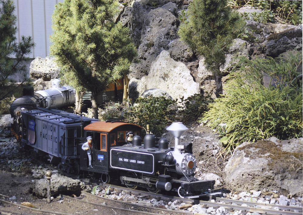 model train on garden railroad