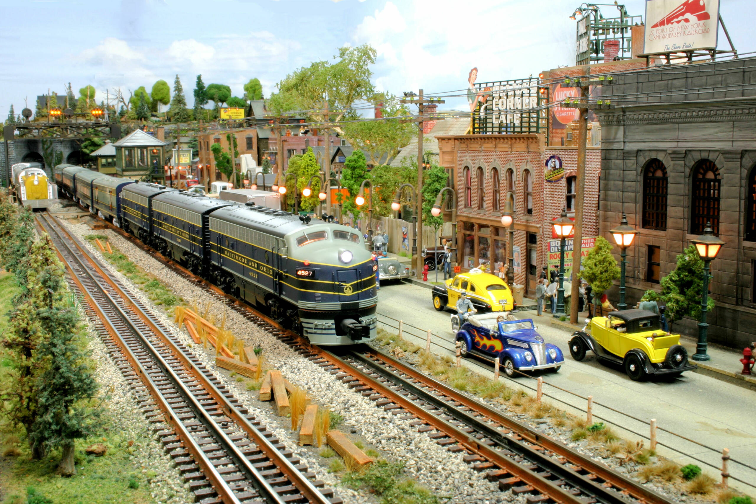 Gray and blue train on track