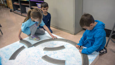 Elementary school toy train layout
