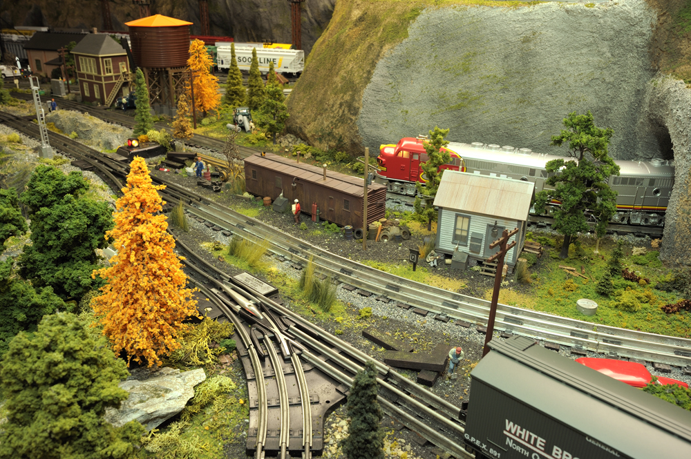 photo of colorful toy train layout