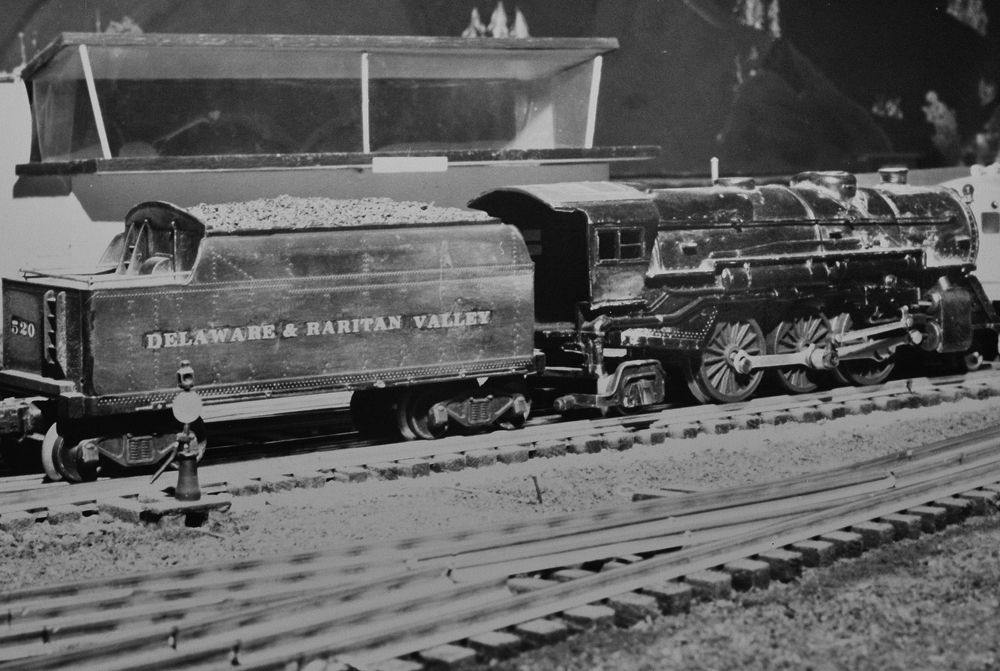 black and white photo of model train