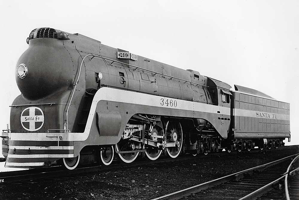 Streamlined Santa Fe 3460 Hudsons steam locomotive standing for portrait