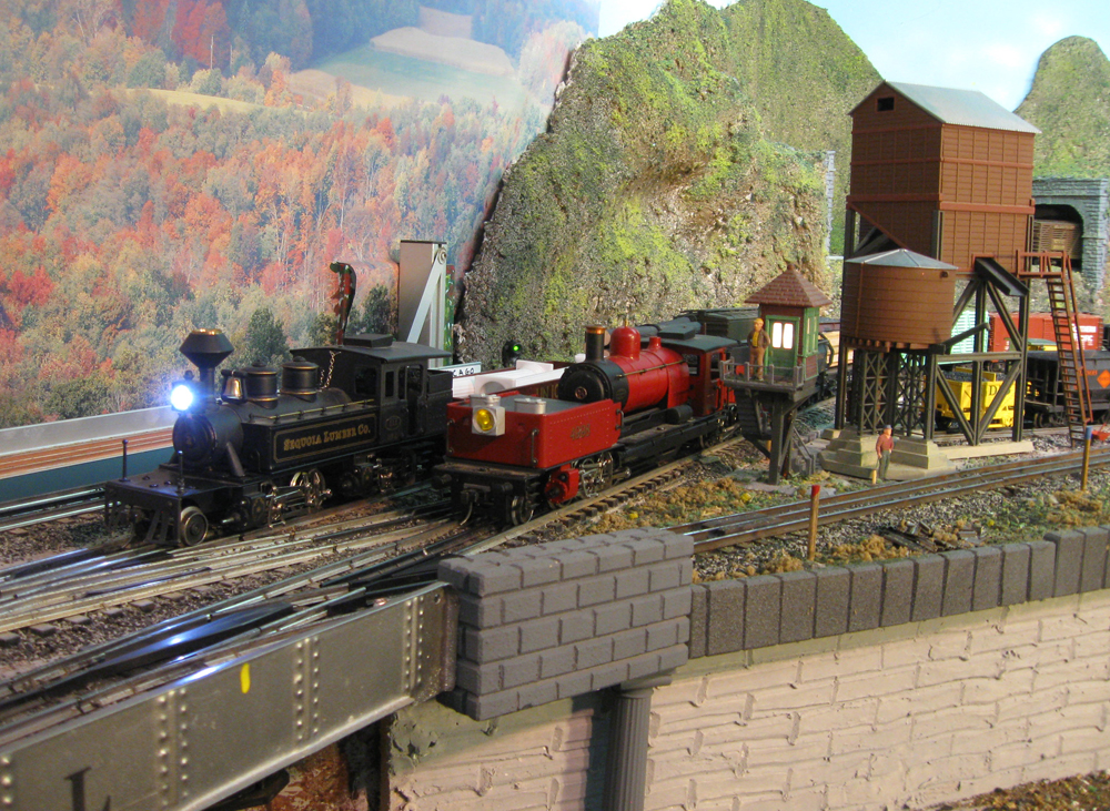 scene with two locomotives on layout
