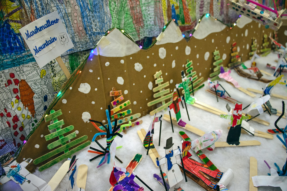 cardboard mountains on toy train layout