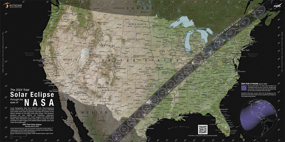 map of United States and eclipse viewing