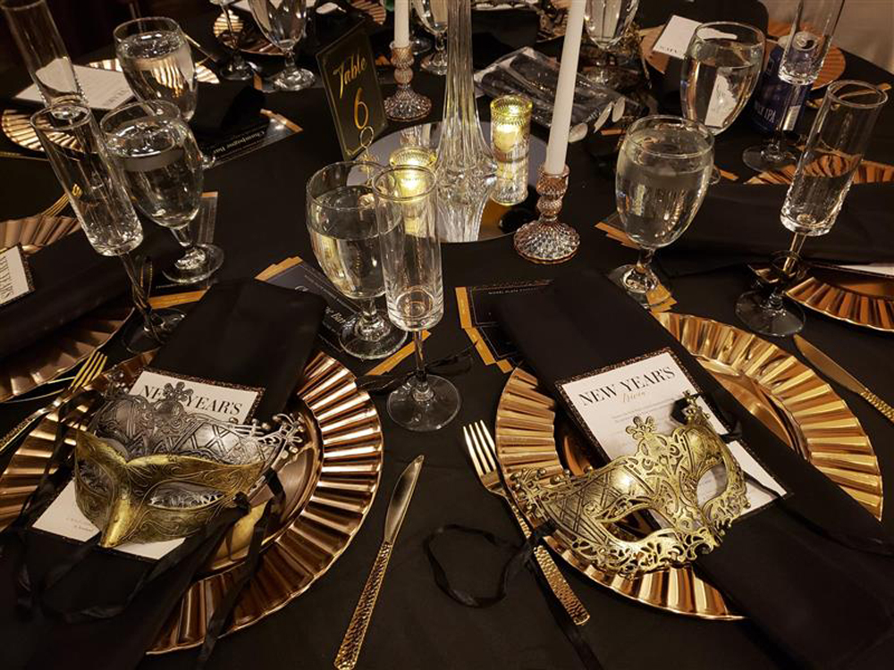 table set up with plates and masks