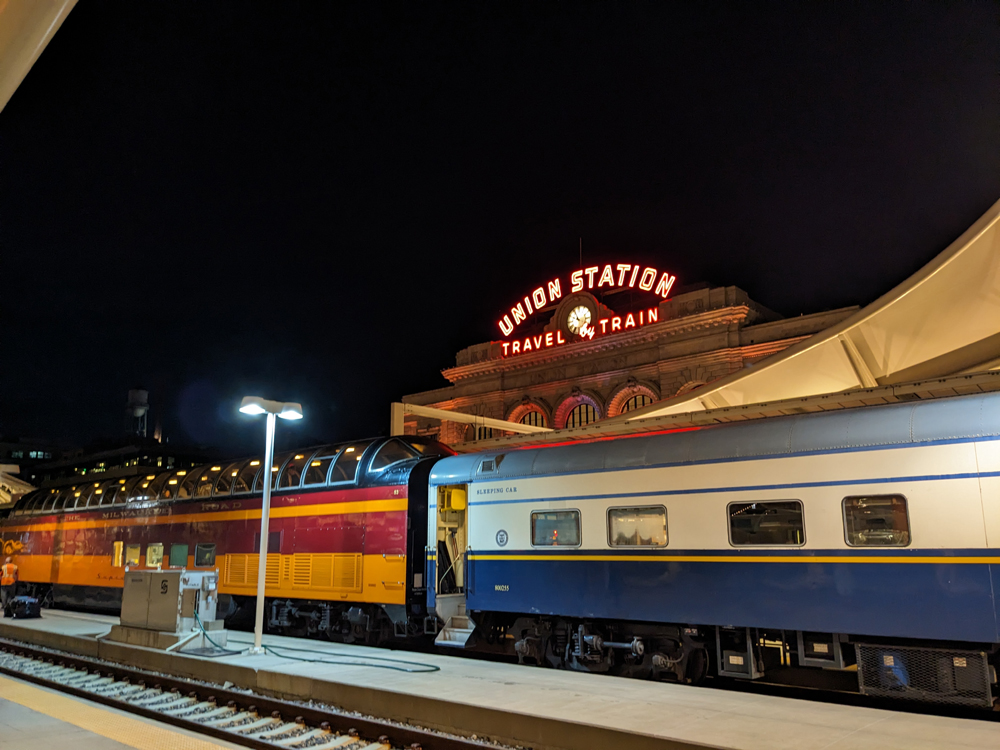 Two private cars get serviced in Denver Union Station.