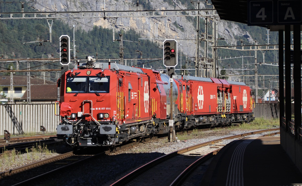 Red three-unit train