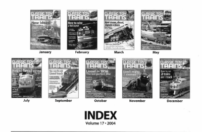 Classic Toy Trains 2004 annual index