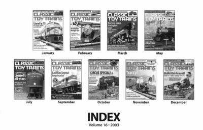 Classic Toy Trains 2003 annual index