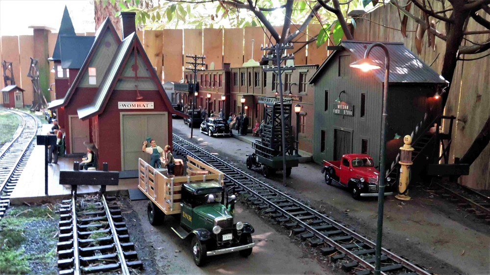 city scene with lights on garden railway