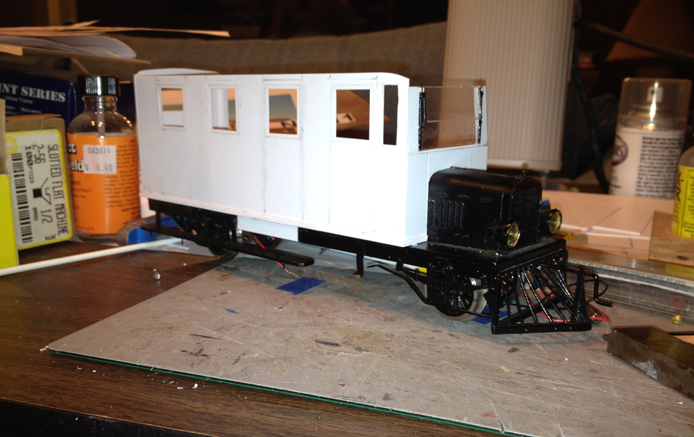 partially built model train on workbench