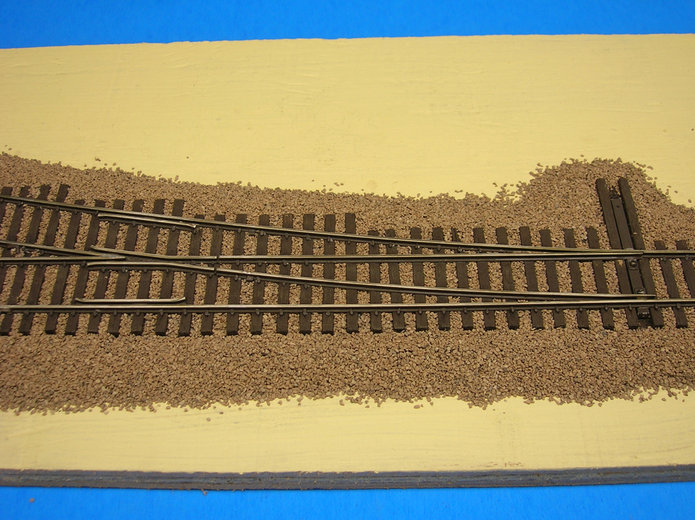 A finished model railroad turnout