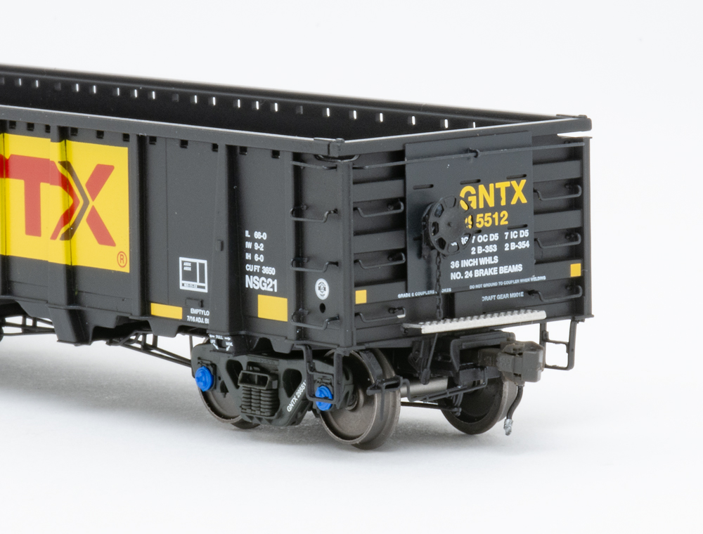 Color image of brake end details on HO scale gondola.