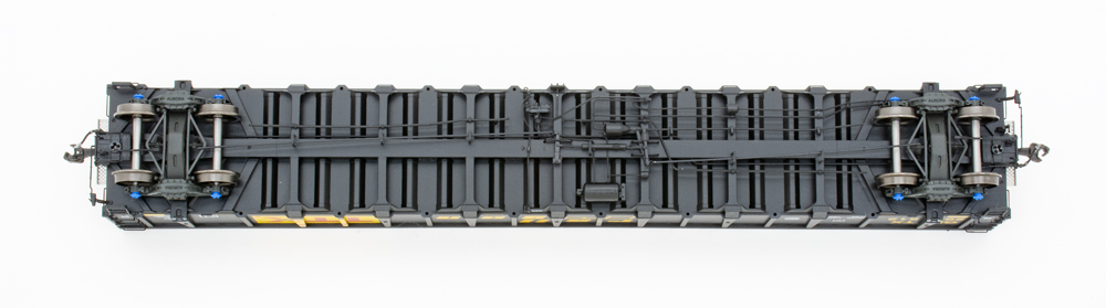 Color photo showing underbody of HO scale gondola.