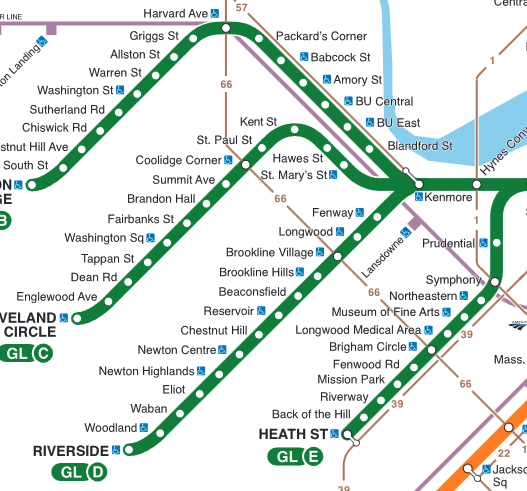 Detail from MBTA rail transit map