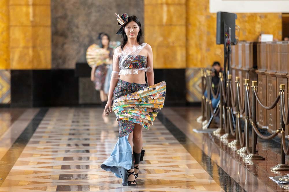 woman in fashion clothes walking