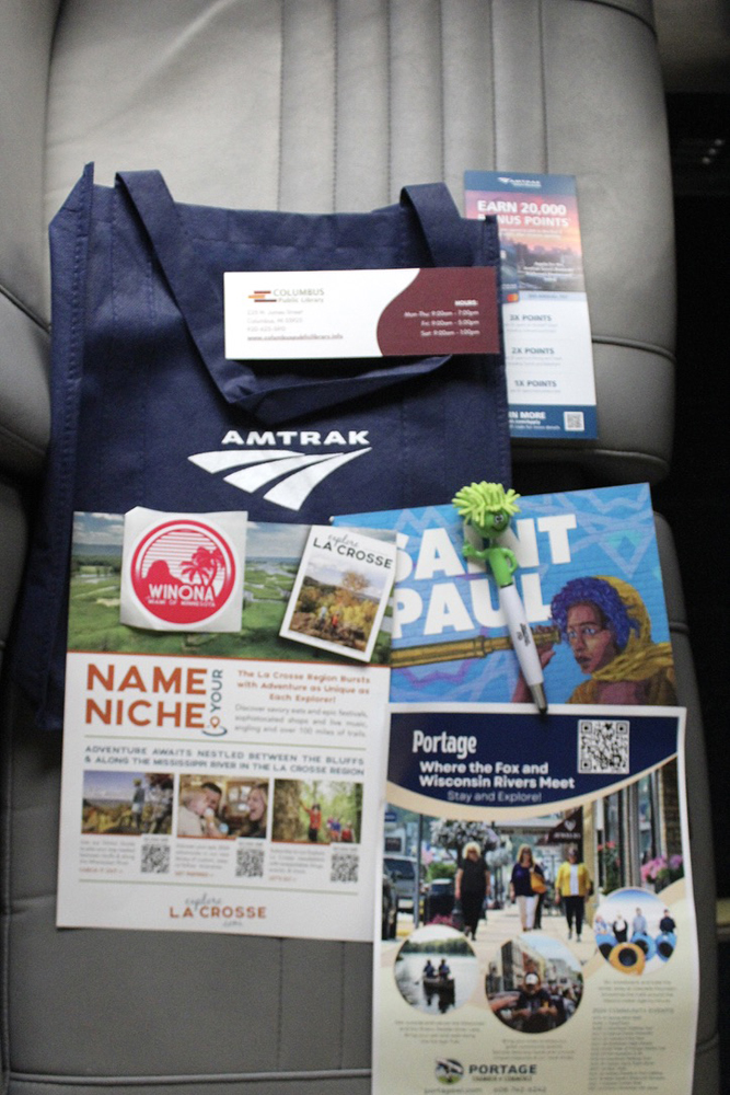 Gift bag handed out on board train