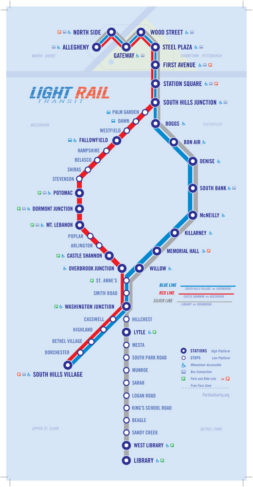 Map of Pittsburgh light rail system