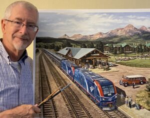 Man standing next to painting
