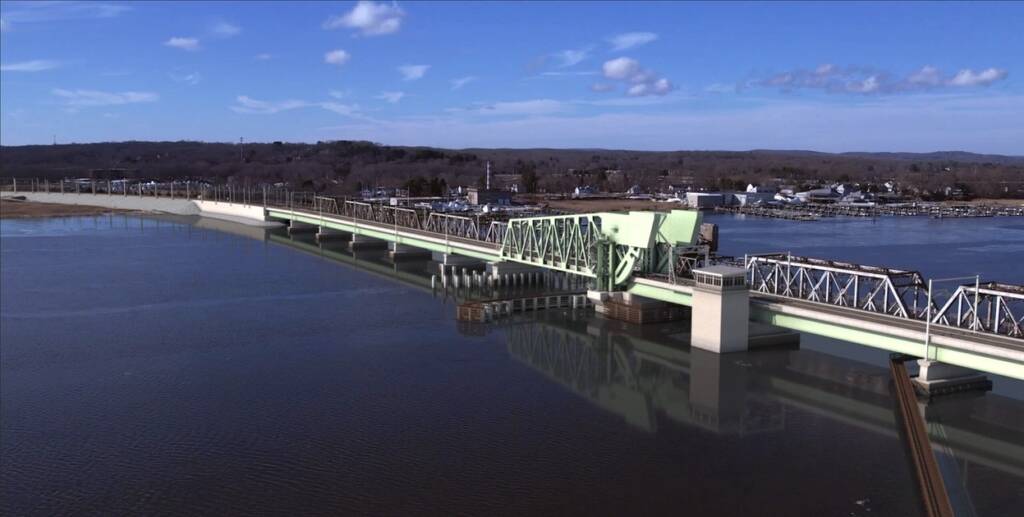 Illustration of double-track bridge with lift span in middle