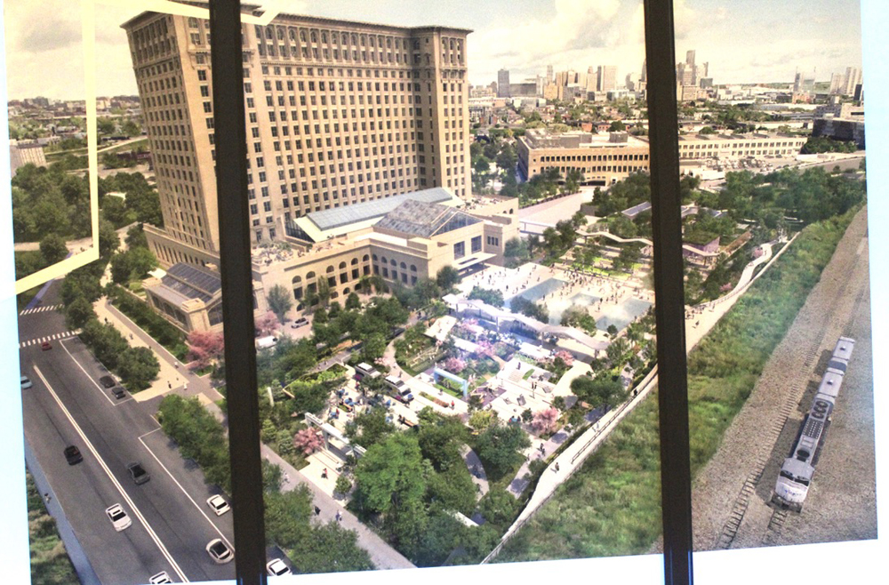 Rendering of park behind station