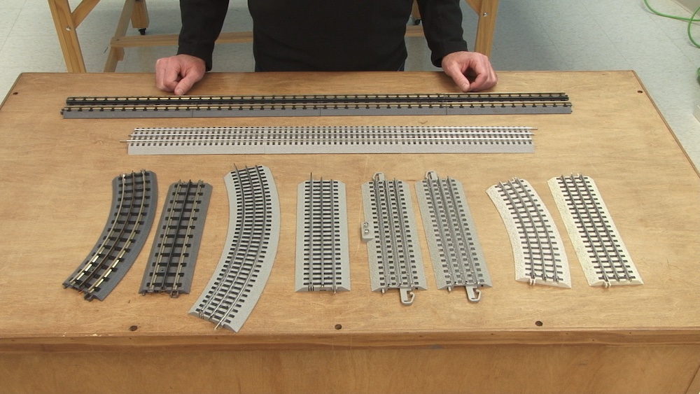 Sections of track on table