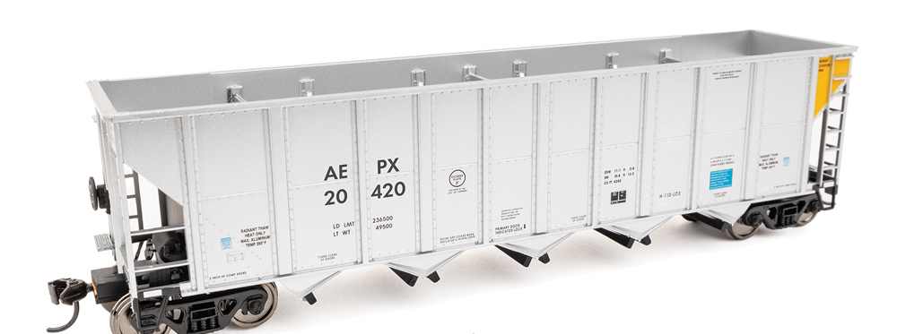 A silver model freight car