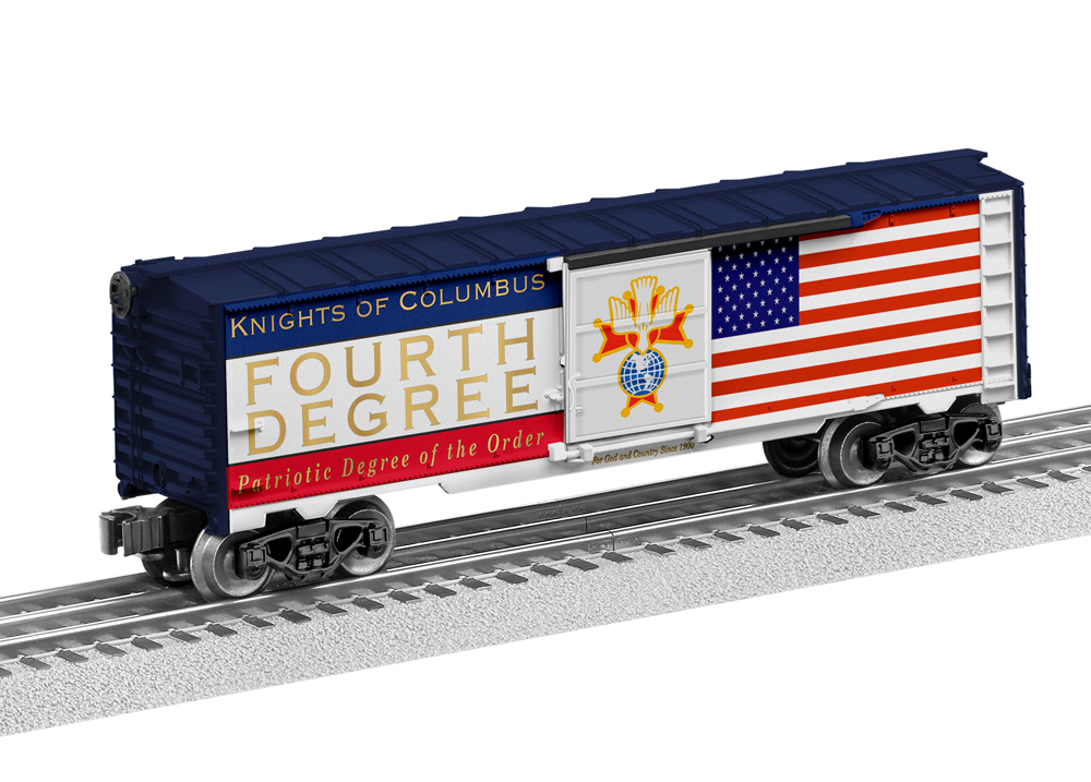red, white, and blue model boxcar