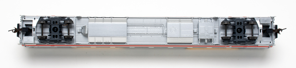Color photo showing underbody of HO passenger coach.