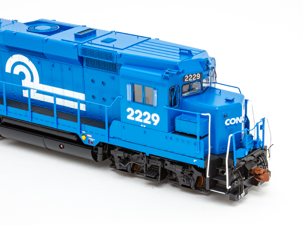 Color photo showing front of HO scale diesel locomotive.