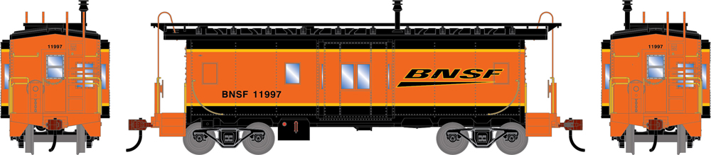 A black and orange model caboose