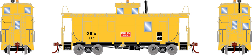 A yellow model caboose