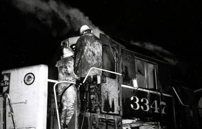 A locomotive on fire