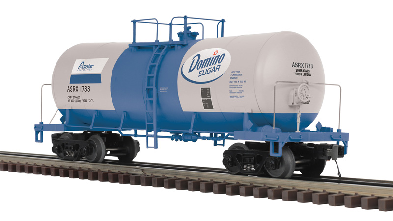 blue and silver model tank car