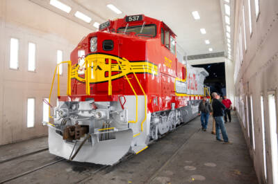 RRHMA debuts repainted Santa Fe GE locomotive