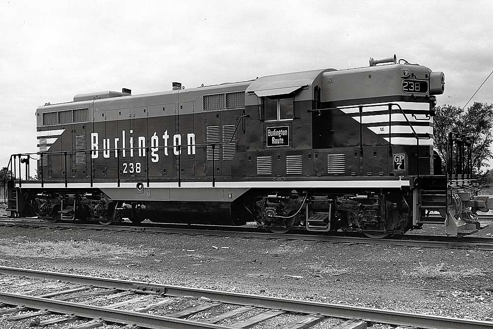 Diesel locomotive in black-and-white standing alone