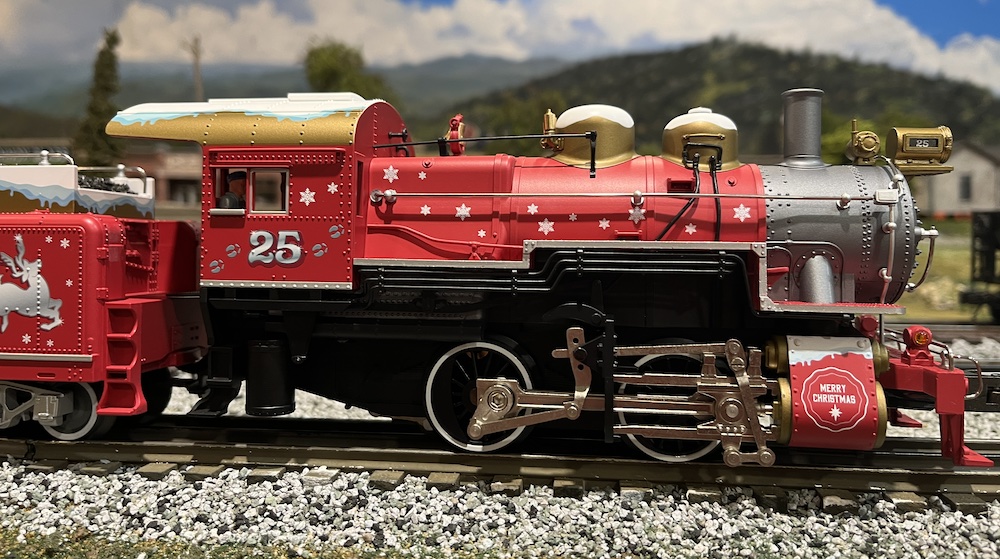 side view of Christmas steam locomotive