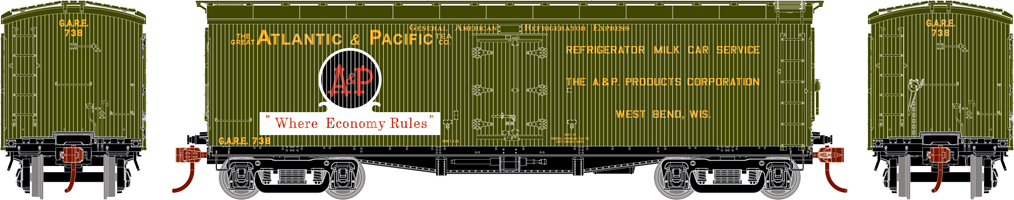 A green model freight car