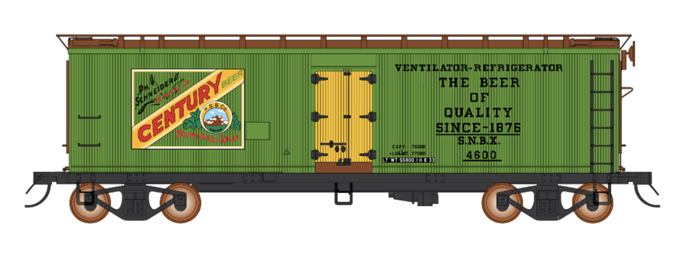 A green model freight car