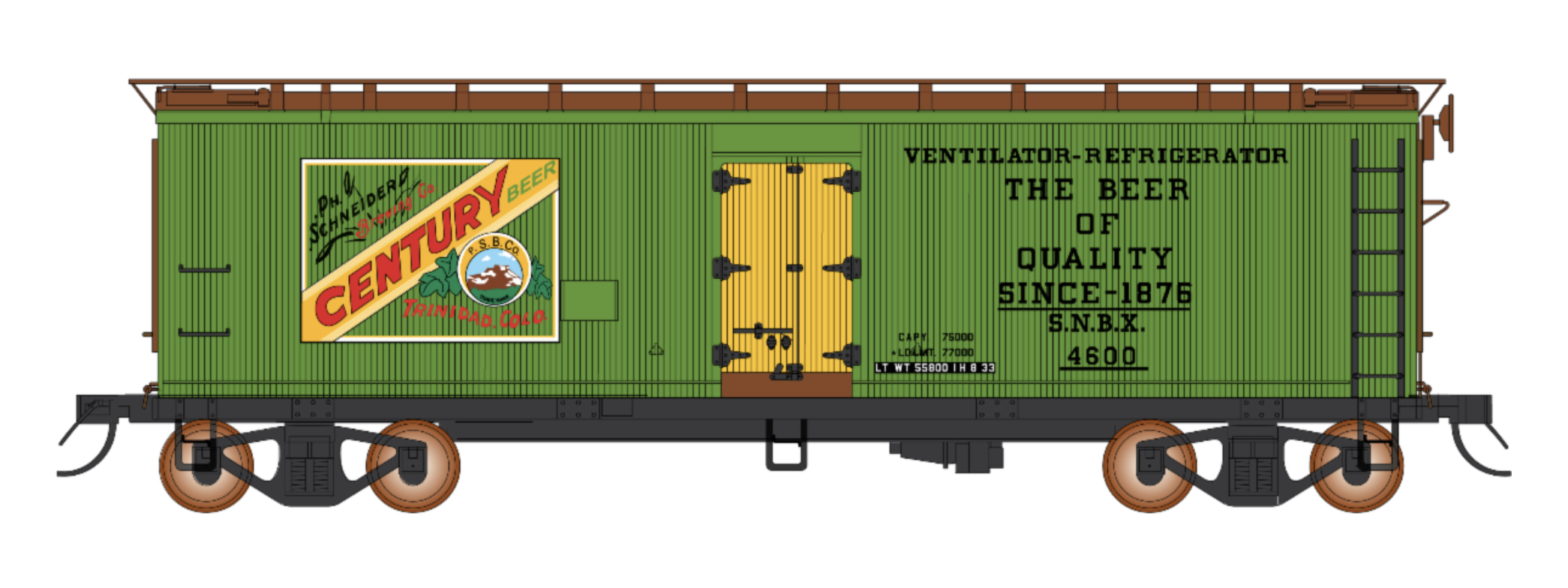 A green model freight car
