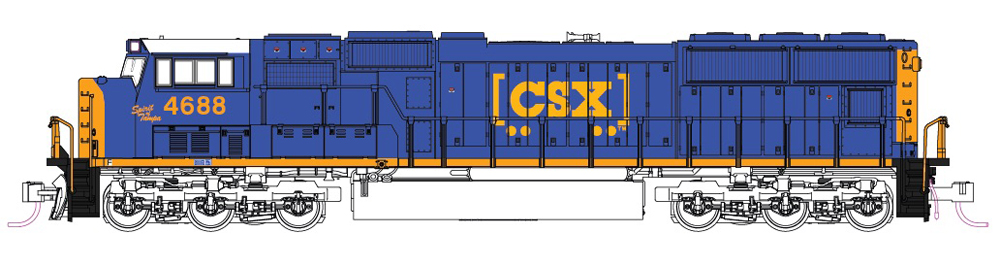 A blue and yellow model locomotive