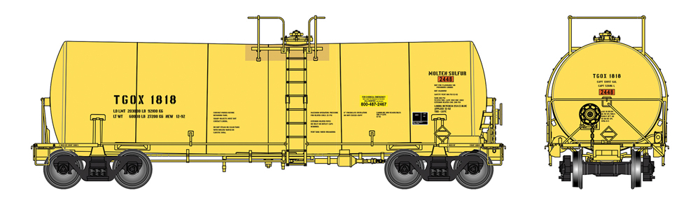 A yellow model freight car