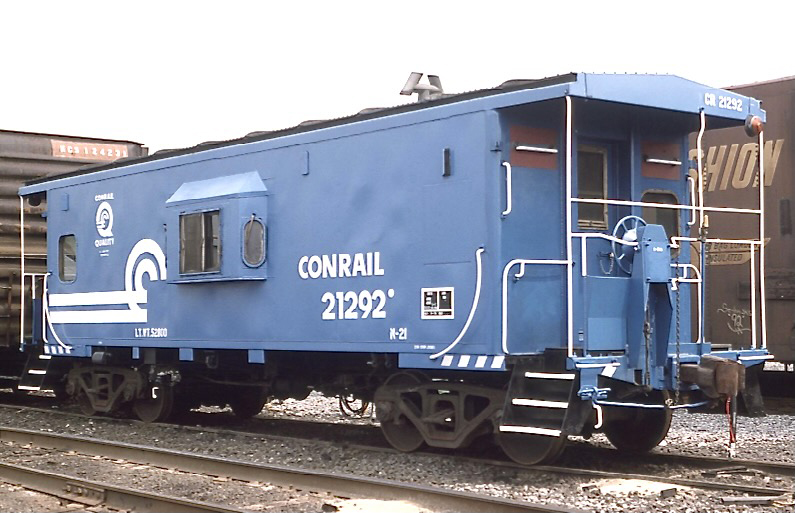 Blue caboose with bay window
