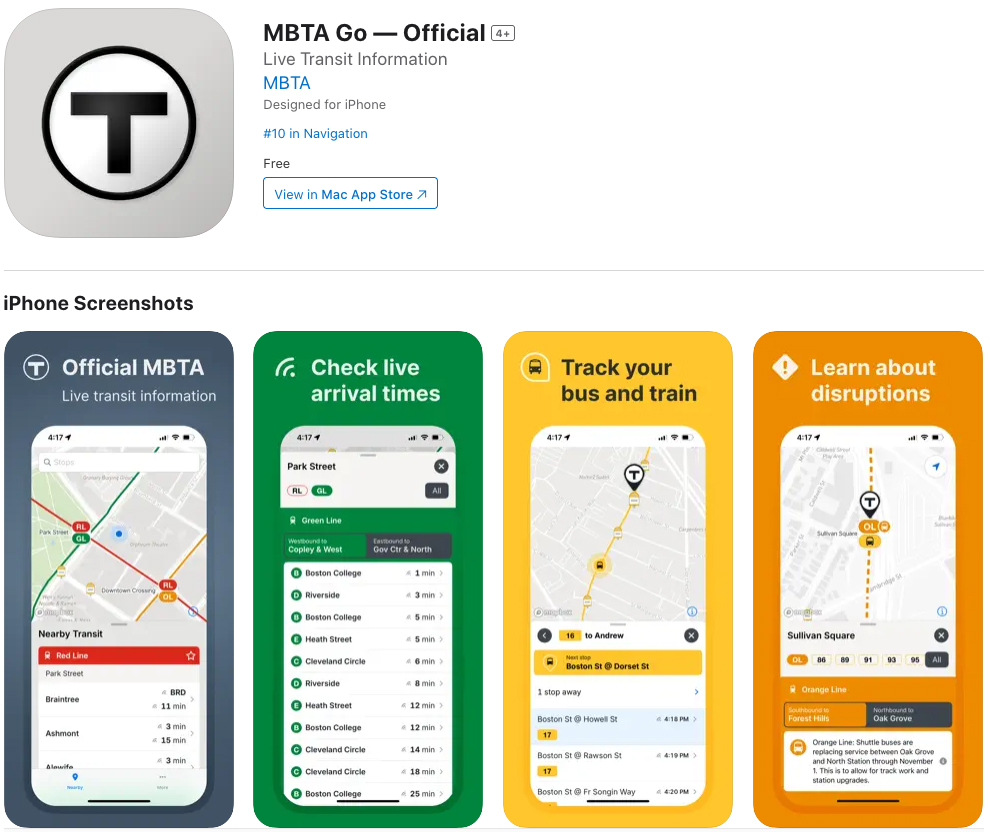 Screenshot of transit app in Apple Store