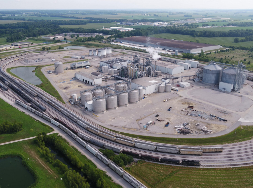 Aerial view of rail loop track at port