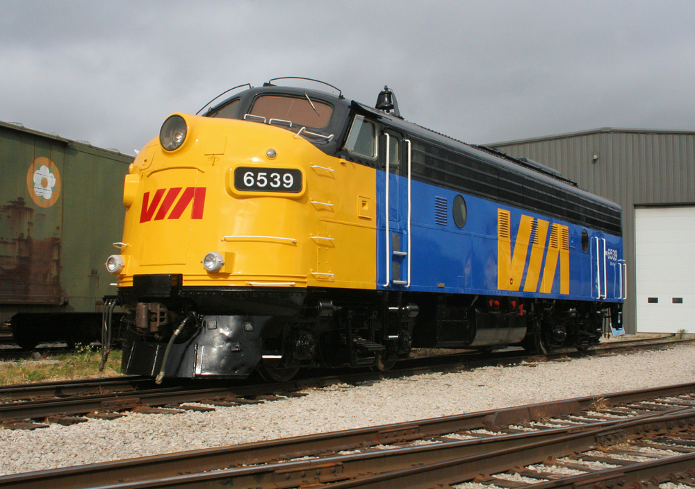 Yellow and blue F unit locomotive