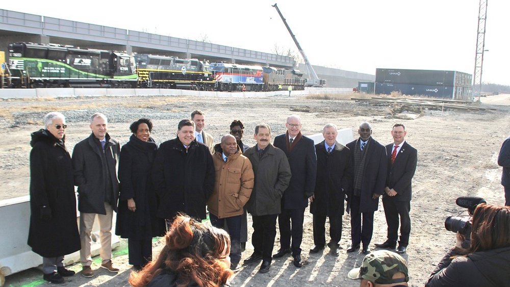 Group photo at rail yard