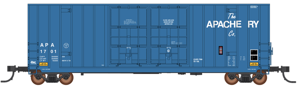 An illustration of a blue model freight car