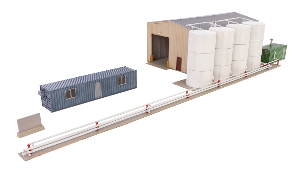 A model corn syrup unloading facility for a model railroad layout